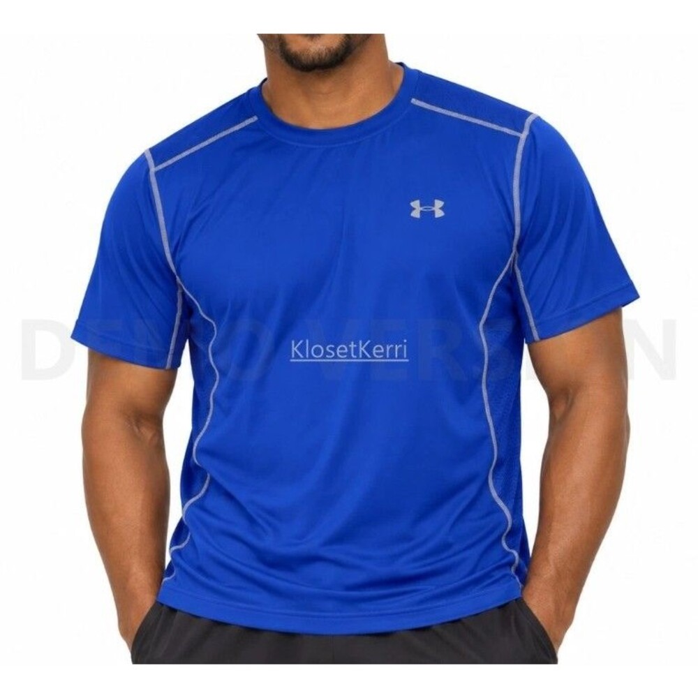 Under Armour HeatGear Shirt Men Size L Royal Blue Short Sleeve Athletic Top